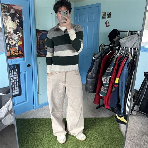 Chaps Striped Grandpa Sweater Chaps S 61 Depop