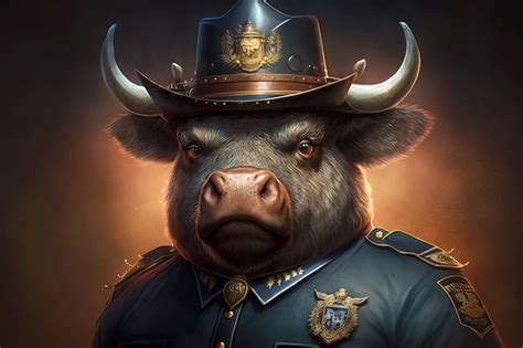 Premium Photo Portrait Of Beefalo As A Policeman Generative Ai