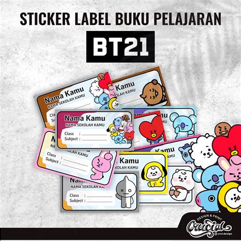 Jual Sticker Label Buku Pelajaran Custom Nama Sekolah Motif Bt21 Shopee Indonesia