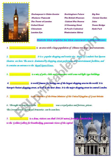 Sights Of London Information Matching With Pictures ESL Worksheet By