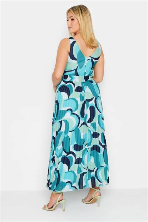 Yours London Plus Size Blue Abstract Print Pleated Maxi Dress Yours