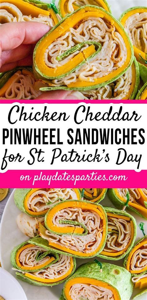 Chicken Cheddar Pinwheel Sandwiches For Easy Entertaining St Patricks