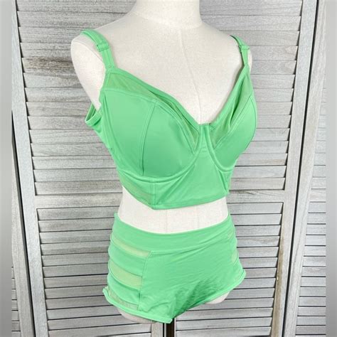 Adore Me Swim Adore Me Daeny Mesh Panel Bikini Set Absinthe Green38dddlarge Bottom Poshmark