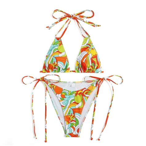 Sexy Bandage Swimsuit Women Bikini Set Sleeveless Halterneck Bra With Low Waist Tie Up Briefs