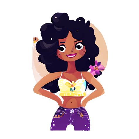 Personnage de dessin animé latina aux cheveux noirs bouclés Creative Fabrica