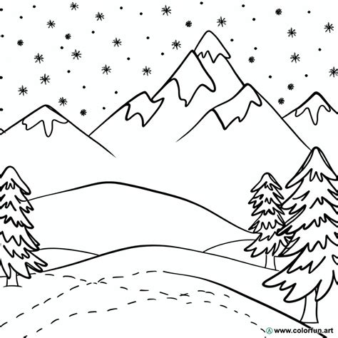 Coloriage De Montagne Sous La Neige à Télécharger Ou à Imprimer