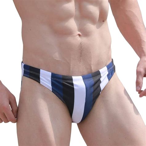 Easejuicy Mens Bikini Swimwear Sexy Striped Swim Briefs Drawstring Low Rise Swimsuit With Liner
