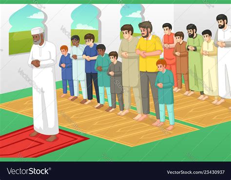 Muslims Praying In A Mosque Royalty Free Vector Image