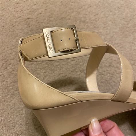 Jimmy Choo Neutral Nude Patent Leather Sandals Gem