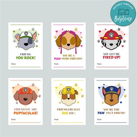 Paw Patrol Kids Valentine Cards Printable Customizable Template Bobotemp