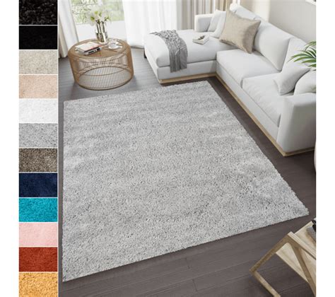 Tapis Salon Gris Unicolore Moelleux Poil Long Shaggy X Cm