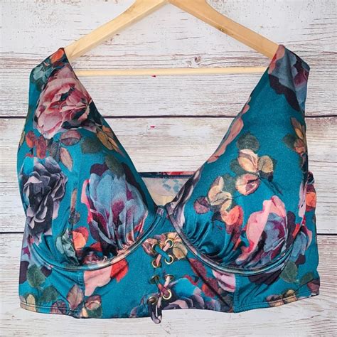 Cacique Swim Swim By Cacique Floral Emerald Criss Cross Bikini Top Bra Underwire Size 44h