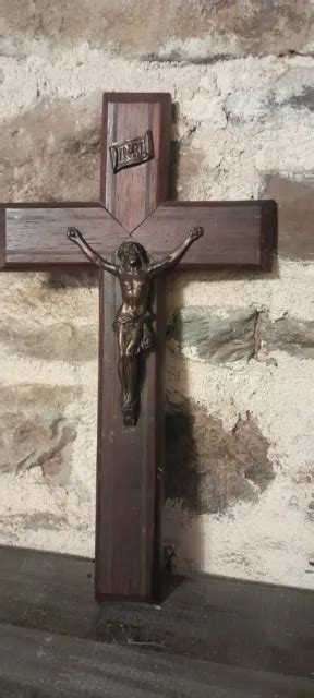 Grande Croix En Bois Ancien J Sus Christ Crusifix En Bronze H