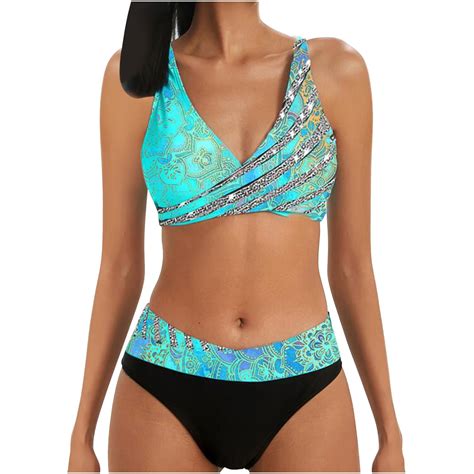 Knosfe Women Boho Print Bikini Swimsuit High Waisted Full Coverage Bathing Suit Sexy High Cut