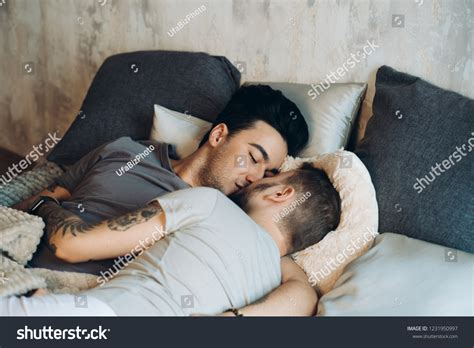 Erotic Gay Caucasian Couple Bonding Bed Stock Photo 1231950997 Shutterstock