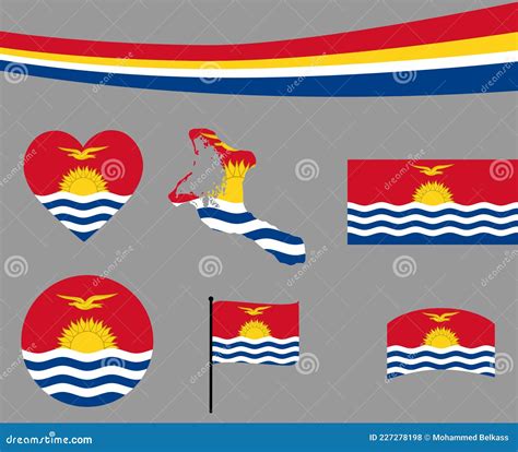 Kiribati Flag Map Ribbon And Heart Icons Vector Illustration Collection