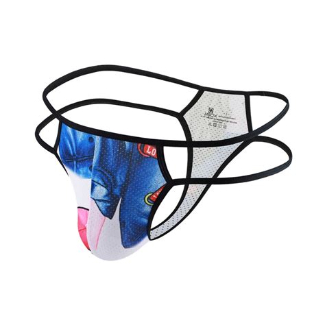 Jual Men Sexy Thongs Bikini Men Underwear Print Thong G String Homme Jockstrap Mesh Briefs