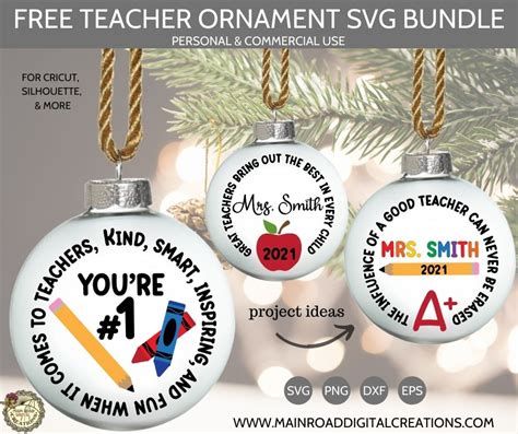 Free Teacher Ornament SVG Bundle Main Road Digital Creations