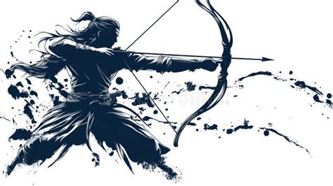 A Monochrome Image Captures A Skilled Archer In The Act Of Drawing A