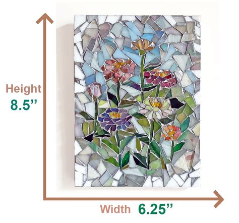 Multi Color Zinnias Handmade Stained Glass Mosaic Wall Art With Hanging