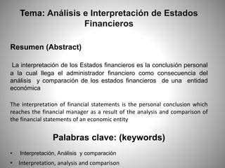 Interpretacion De Estados Financieros Pptx