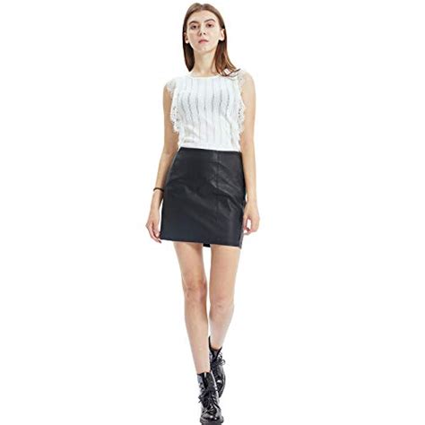 Fahsyee Womens Leather Skirt Bodycon Faux Mini High Waist Casual Zip