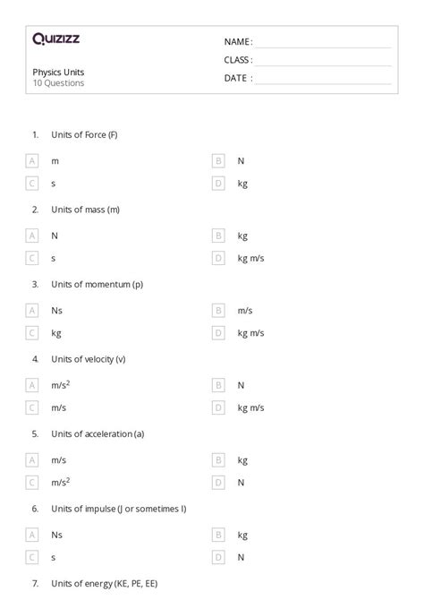 50 Physics Worksheets For 10th Grade On Quizizz Free Printable