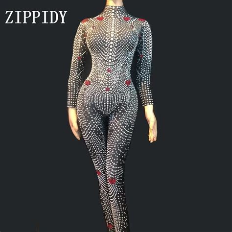 Black Rhinestones Pearls Jumpsuit Womens Birthday Party Celebrate Bodysuit Leggings Nightclub