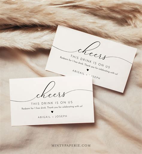 Minimalist Drink Ticket, Free Drink Card from Bride and Groom, Wedding