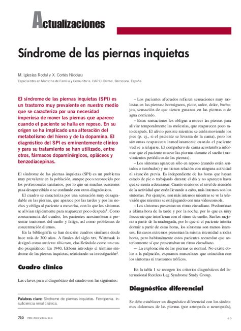 Pdf Síndrome De Las Piernas Inquietas Ingrid Gonzalez