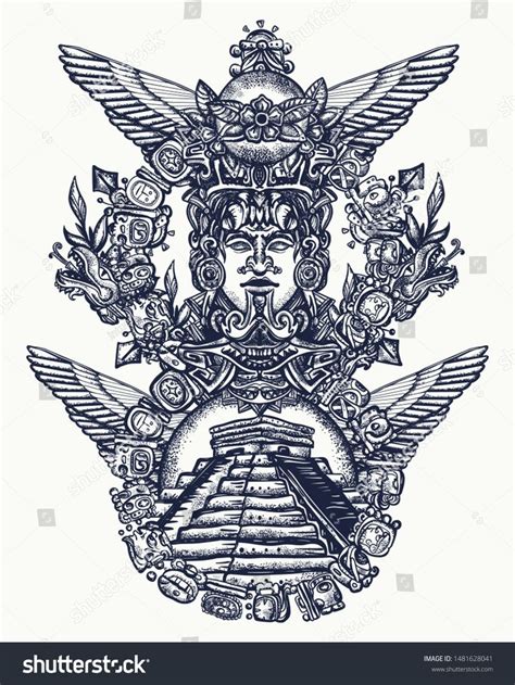 Totem Pyramids Chichen Itz And Kukulkan God Feathered Serpent