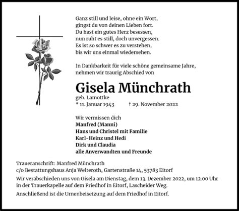 Traueranzeigen Von Gisela M Nchrath Wirtrauern