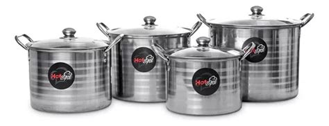 Set 4 Ollas Hot Spot Z467 Acero Inoxidable Con Tapa De Cristal 6 8 11 y 12 Lts Envío gratis