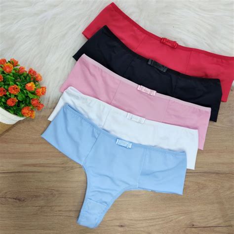 Kit 5 Calcinha Cintura Alta Fio Duplo Conforto Lisa Pala Larga Moda Íntima Lingerie Shopee Brasil
