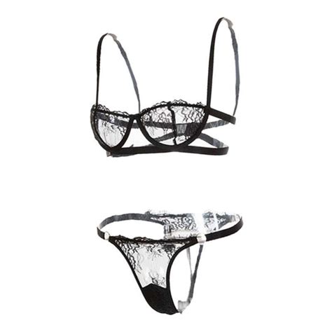Jual Women S Lace Lingerie Set Floral Lace Underwire Sheer Bra And Panty S Black Di Seller Homyl