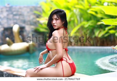 Portrait Beautiful Asia Woman Red Bikini Stock Photo 2178467769 Shutterstock