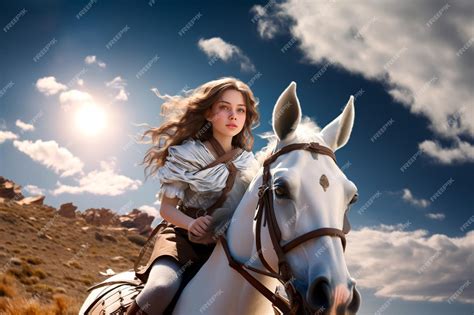 Premium AI Image | a beautiful princess riding on a cute horse