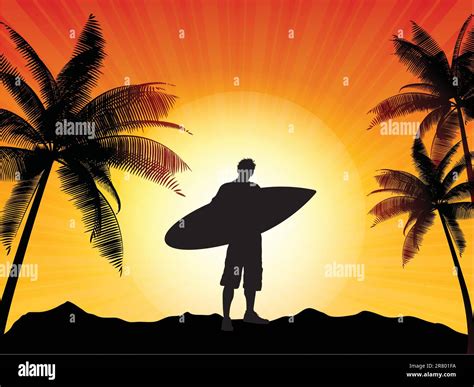 Silhouette Surfer Stock Vector Images Alamy
