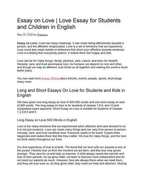 Essay on Love - Grade: 12 - Essay on Love | Love Essay for Students and ...