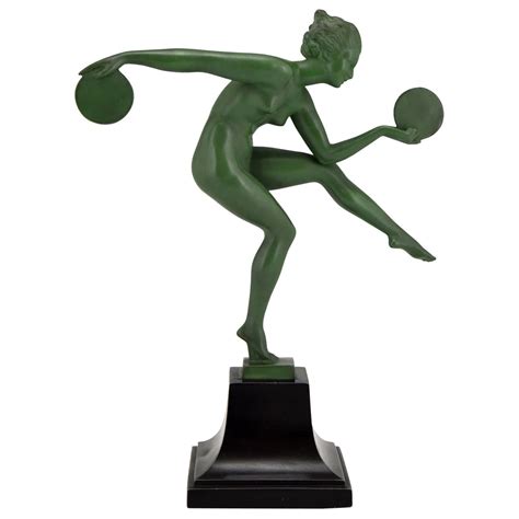 Art Deco Sculpture Nude Disc Dancer Derenne Marcel Bouraine France At StDibs