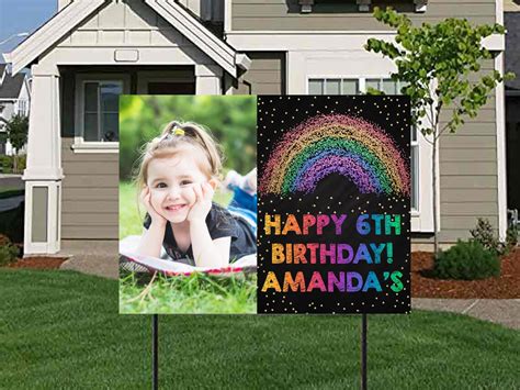 Rainbow Birthday Sign With Photo Rainbow Yard Sign Glitter Etsy
