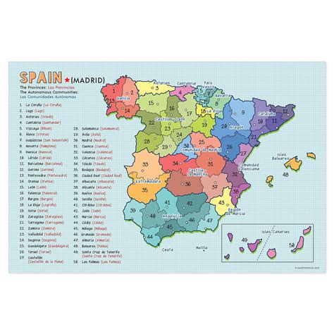 Quarterhouse Spanish Language Country Maps - Provinces, Provincial Cap