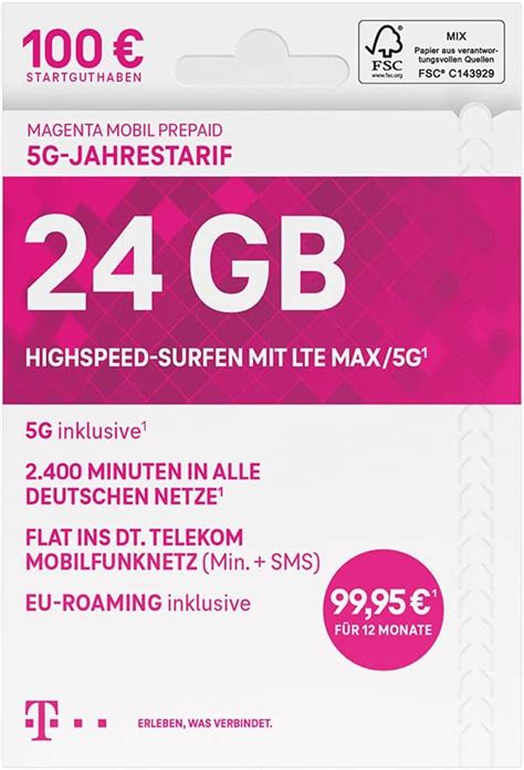 Deutsche Telekom MagentaMobil Prepaid 5G Jahrestarif SIM Karte I Inkl