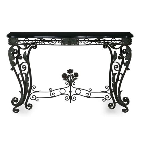 Pair Of Art Nouveau Wrought Iron Antique Black Stone Console Tables