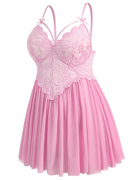 Avidlove Plus Size Lingerie Womens Strap Lace Chemise Nightgown V Neck Nighty Mesh Sleepwear