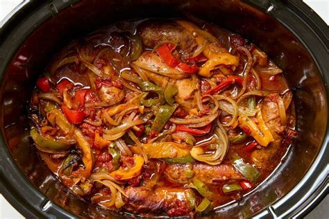 Slow Cooker Sausages Peppers And Onions Recipe Recipe In