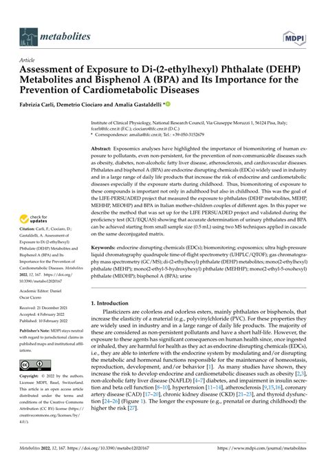 PDF Assessment Of Exposure To Di 2 Ethylhexyl Phthalate DEHP