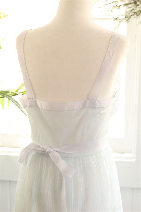 S Sky Blue Peignoir Set Pleated Maxi Empire Waist Princess Lingerie Nightgown Puffy Sleeves