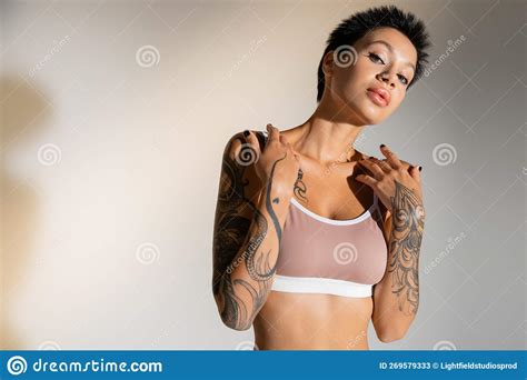 Tattooed Brunette Woman With Makeup Posing Stock Image Image Of Slim Beautiful 269579333