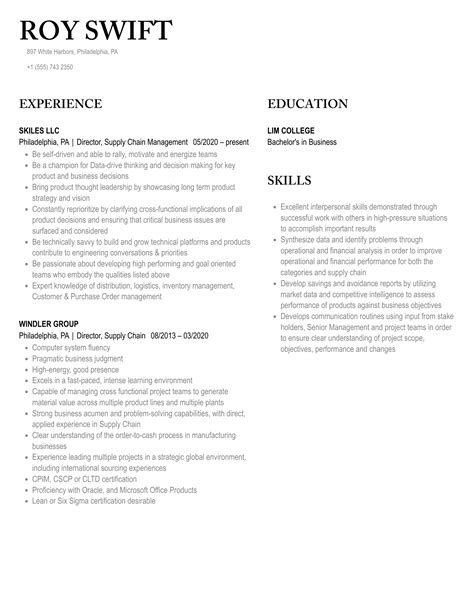 Director Supply Chain Resume Samples Velvet Jobs